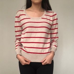 Red and Beige Striped Sweater